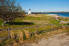 Sandy Point Light Along Beach of  Prudence Island